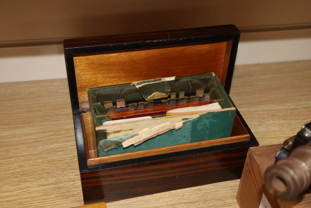 Five assorted boxes including treen, napkin rings, etc.